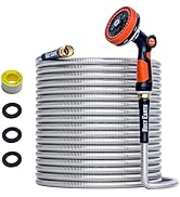 Rosy Earth 100ft Stainless Steel Garden Hose, Heavy Duty Metal Water Hose with 8 Functional Ultra...