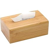 PERFORMORE Bamboo Tissue Box Cover - Water-Resistant Rectangular Wooden Facial Tissue Box with Sl...