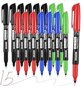 coruscant Ultra Fine Point Permanent Markers, 15 Pack Extra Fine Tip 0.4 mm Marker, Black, Red, B...