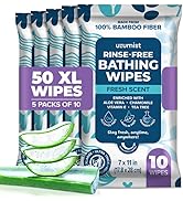 Body Wipes for Adults Bathing No Rinse 50pc XL - Ultra Thick Shower Travel Wipes for Personal Cle...