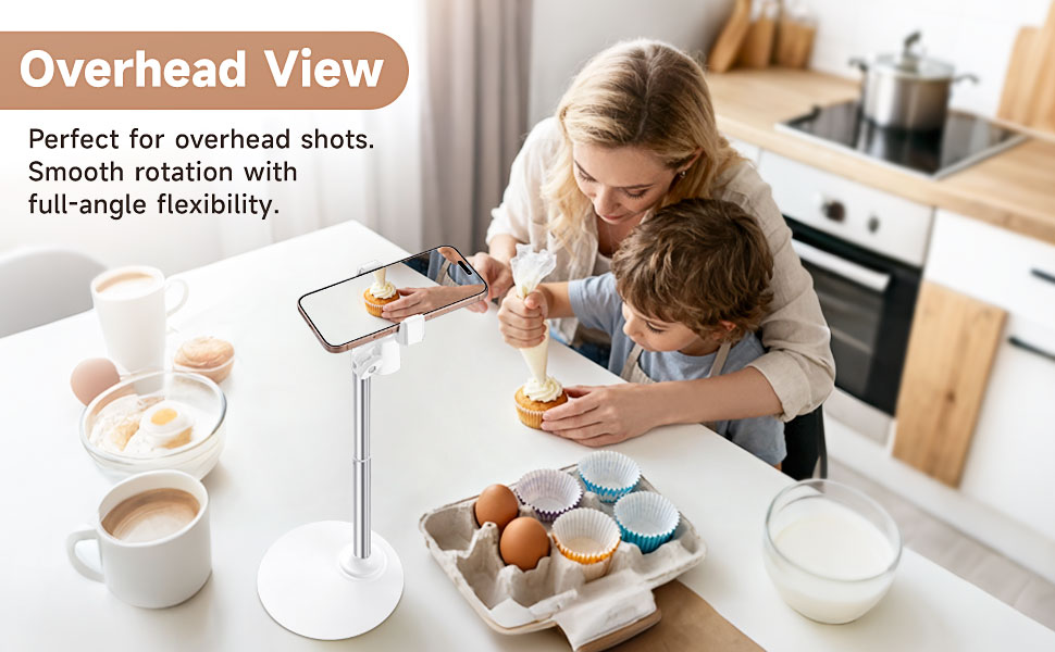 Overhead View Perfect for overhead shots. Smooth rotation with full-angle flexibility.
