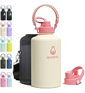 avodvo 1 Gallon Water Bottle with 2 Lids (2-in-1 Straw & Spout Lid, Magnetic Lid), Insulated Wate...