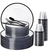 N9R 600PCS Black Disposable Plates, Heavy Duty Plastic Dinnerware Set for 100 Guests Includes 100...