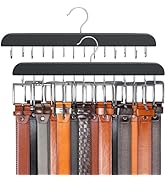Belt Hanger for Closet Max 42 Belts, Sturdy Wood Belt Rack Closet Accessories with 14 Hooks Belt ...