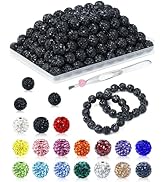 120PCS FIVEIZERO Rhinestone Beads for Jewelry Making, 10mm Black Shiny Round Sparkle Crystal Clay...