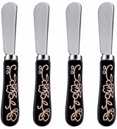 Siutco Butter Knife Set, 5.2 inch Cheese Spreader, Stainless Steel with Ceramic Handle, Floral De...