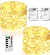 2 Pack 100 LED Fairy Lights Battery Operated with Remote, 33FT Waterproof Twinkle Lights with 8 M...