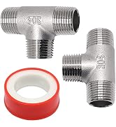 GDFYMI 2Pcs 304 Stainless Steel Pipe Fittings 1/2"×1/2"×1/2" NPT Male Casted Tee Fitting 3 Way T ...