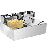 22.8QT Electric Deep Fryer with 2 Baskets & Lids, Commercial Deep Fryer with Temperature Control,...