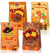 12 PCS Thanksgiving Gift Bags With 18 Stickers - Turkey Themed Paper Treats for Harvest Fall Good...