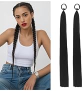 ADIASAI Black Braid Ponytail Extension with Elastic Tie, 2 Packs 16 Inch Braiding Hair Extensions...