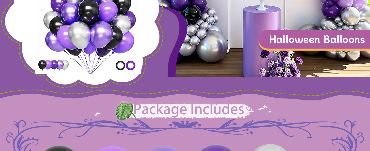 Black Purple silver balloons