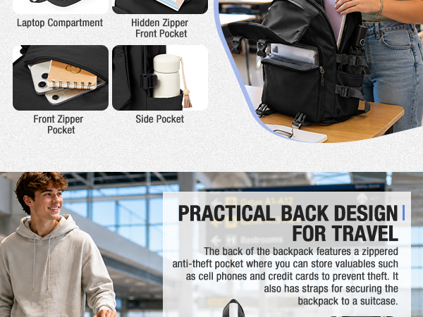 practical Back design for travel,anti-theft zipper pocket