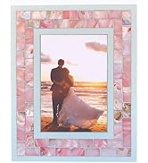 GIFTME 5 Wedding Picture Frame 5x7 Pink Mother of Pearl Mosaic Photo Frame Tabletop or Wall Hangi...