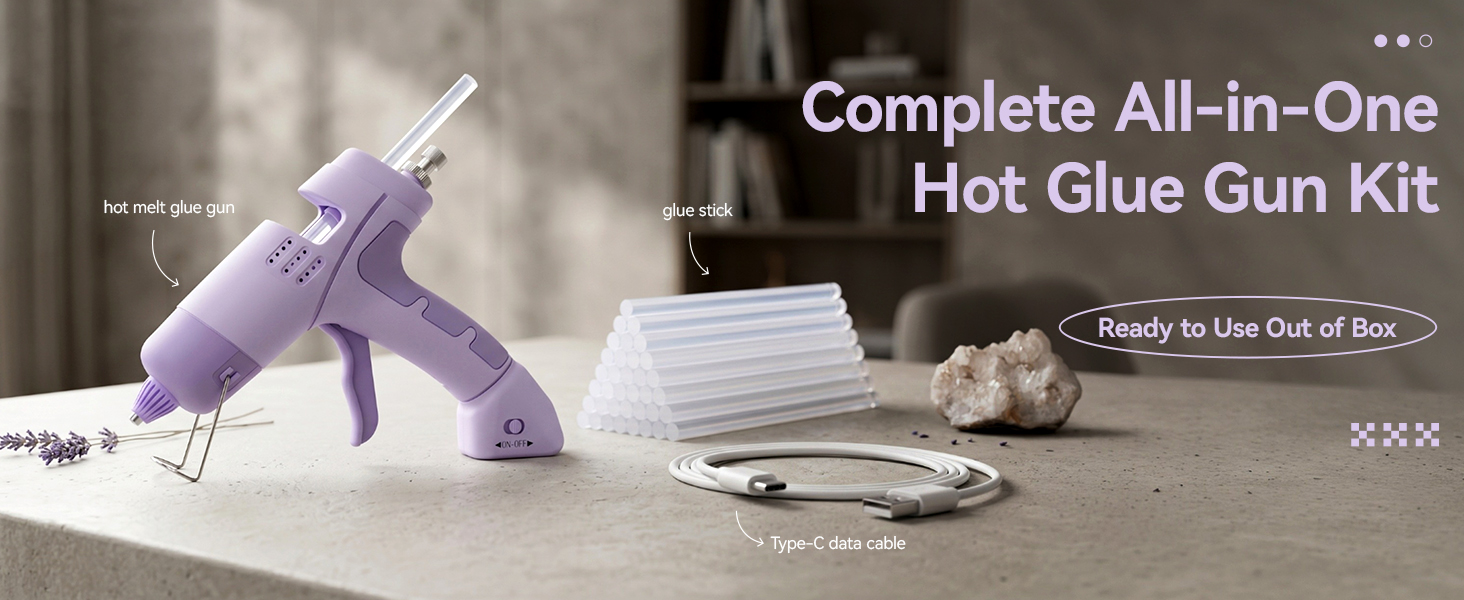 Hot Glue Gun Kit, Hot Glue Gun and Sticks Set Cordless, Glue Sticks Hot Glue Gun,Type-C Hot Glue Gun