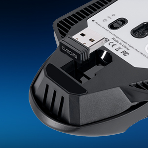 base of the mouse and the storge to dongle