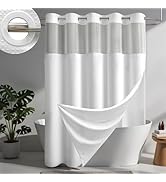 Dynamene White Hook Free Shower Curtain & Snap in Fabric Liner with Magnets, Waffle Weave Shower ...
