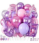 Pink and Purple Balloons, Music Note Balloon Foil, 12 Inch Metallic Pastel Purple Pink Confetti B...