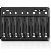 AA AAA Battery Charger, 8 Bay Smart Charger for Ni-MH Ni-CD Rechargeable Batteries, Independent C...