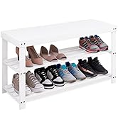 SMIBUY Bamboo Shoe Rack Bench, 3-Tier Shoe Organizer Storage Shelf for Entryway Hallway Bathroom ...