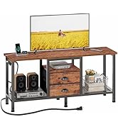 Furologee TV Stand with Power Outlets and 2 Fabric Drawers, 42 Inch Small Entertainment Center wi...