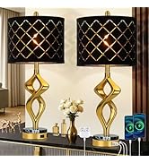 28.5" Modern Sculptural Living Room Table Lamps Set of 2 with USB Ports and Outlet, Gold Bedside ...