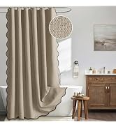 MIULEE Khaki Scalloped Shower Curtain Linen Textured with 12 Metal Hooks Cute Heavy Duty Washable...