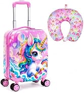 Magical Colorful-Haired Unicorn Girls Suitcase 2PC Set: Airline-Approved Kids Carry on Luggage wi...