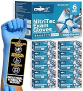London Labs Heavy Duty 6 Mil Blue Nitrile Gloves Disposable Latex & Powder Free -Extra Stretchy F...