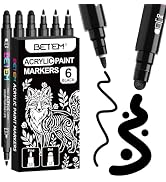 Betem 6 Black Dual Tip Acrylic Paint Markers, Fabric Decorating Kits Premium Water-Based Acrylic ...