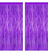 2 Pack Backdrop Curtains, 3.28 FT x 7.05 FT Purple Tinsel Backdrop, Metallic Purple Backdrop Frin...