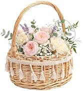 DOITOOL Wicker Rattan Flower Girl Basket with Fringe, Small Wicker Rattan Basket with Handle, Rus...