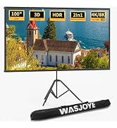 WASJOYE Proiector Screen with Stand 100" - 16:9 4K HD Portable Proiector Screen, 1.2 Gain Outdoor...