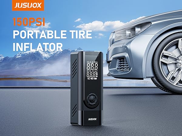 JUSUOX 150PSI Tire Inflator Portable Air Compressor Cordless Air Pump for Car Tires Bike