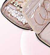NISHEL Travel Jewelry Case, Travel Organizer for Necklaces, Earrings, Rings, Bracelets, Watch, Pink