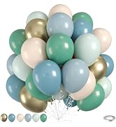 Sage Green Blue Balloons, 50pcs Dusty Green Blue Balloons, Double Stuffed Cream Balloon Champagne...