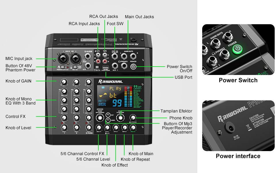 6 Channel Audio Interface Mixer
