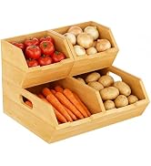 Bambition Bamboo Pantry Storage Bins, Stackable Potato and Onion Storage Bin for Kitchen Countert...