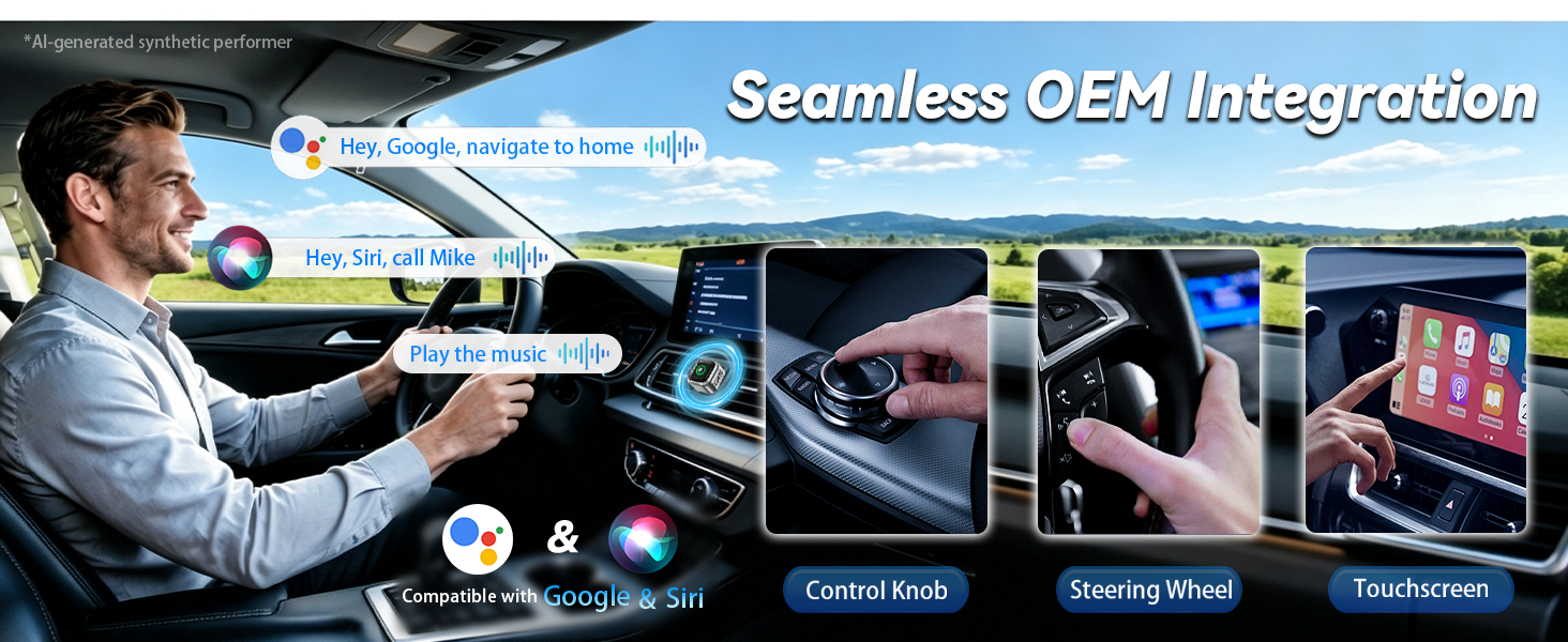 Wireless CarPlay & Android Auto adapter with Siri, Google Assistant and OEM controls