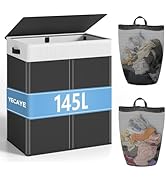 YECAYE 145L Double Laundry Hamper with Lid for Home, Dual Compartments hamper with Removable Bags...