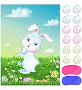 ASTARON Pin The Tail on The Bunny Game for Kids Birthday Party, Easter Party Game with 24 pcs Tai...