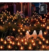 ODEETRONIC Halloween Pathway Lights – 3 Pack 30 LED Orange Candle Stake Lights, 7.54ft 8 Modes Ou...