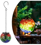 VEWOGIFT Solar Hanging Lanterns Outdoor, Waterproof Gazing Ball Lights, Hanging Glass Globe Light...