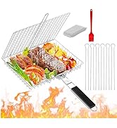 Grill Basket, Grilling Basket Outdoor with Removable Handle, Stainless BBQ Camping Cooking Access...