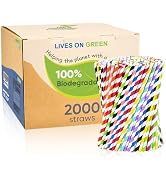 Lives on Green Disposable 7.75" Colorful Paper Drinking Straws Bulk 2000 Counts, 10 Assorted Colo...