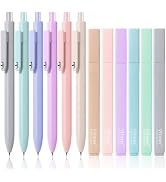 Piochoo Highlighters and Pens Set, 6 Aesthetic Highlighters and 6 Black Ink Gel Pens Fine Point T...