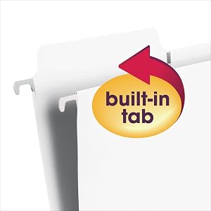 Smead FasTab hanging file folders with built-in tabs, letter size, reinforced tabs, easy to label