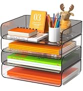 FANXIYQ 4-Tier Acrylic Paper Tray Organizer, Clear & Brown Paper Organizer | Stackable, Tool-Free...