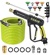 POHIR Pressure Washer Gun and Hose 3600 PSI, Pressure Washer Hose 50ft and Gun, 3/8