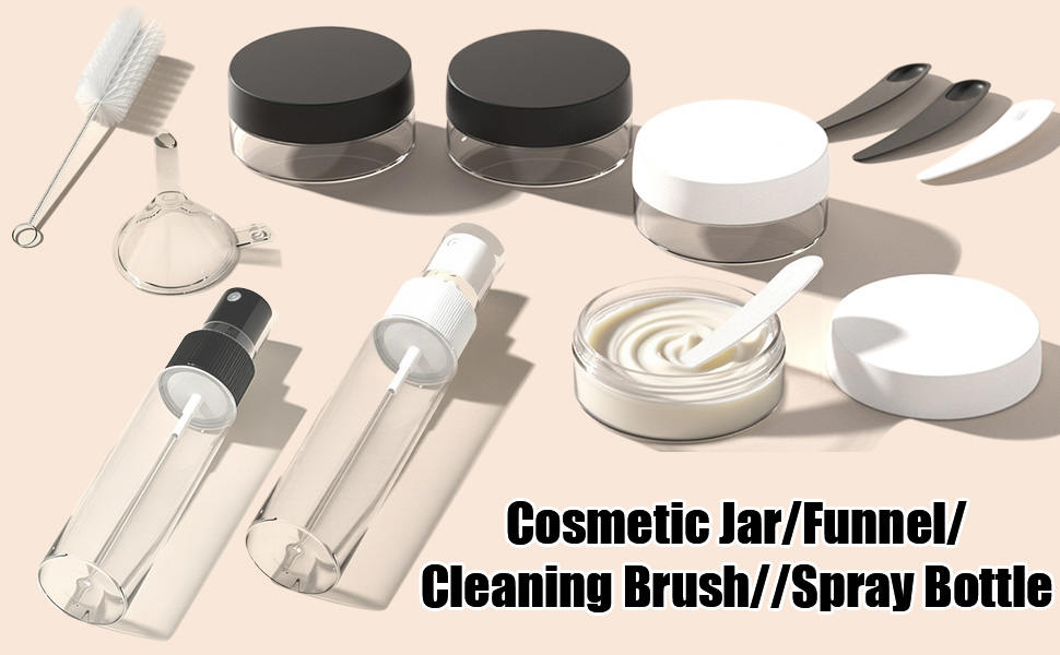 Cosmetic Jar/Funnel/Cleaning Brush//Spray Bottle